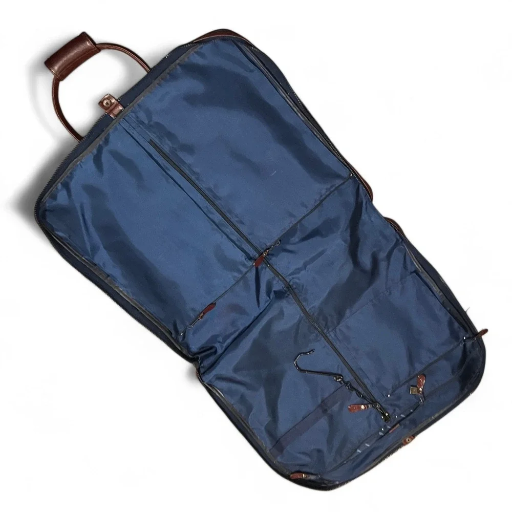 VTG Yves Saint Laurent Garment Suit Bag YSL Navy Blue Leather Travel USA GUC 90s